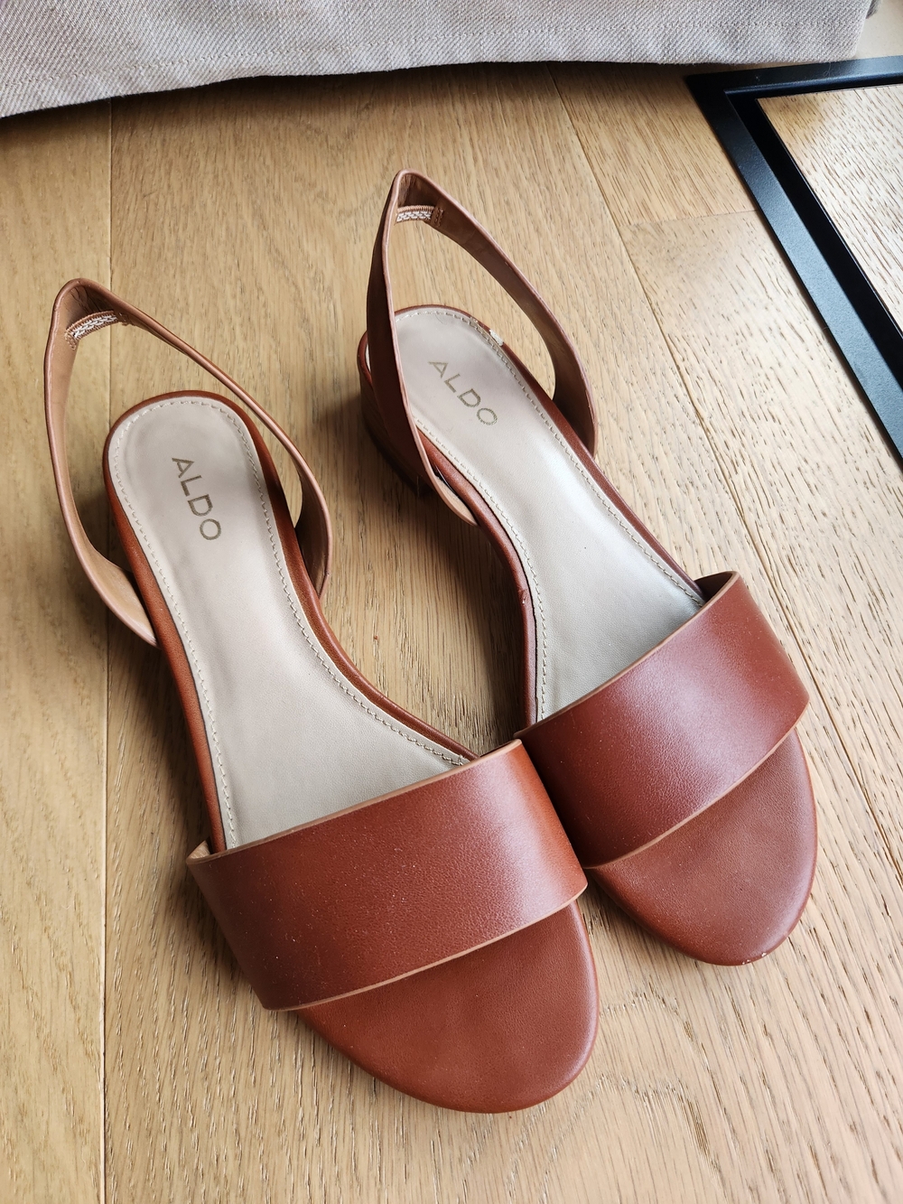 ALDO Tan Brown Leather Slingback Sandals